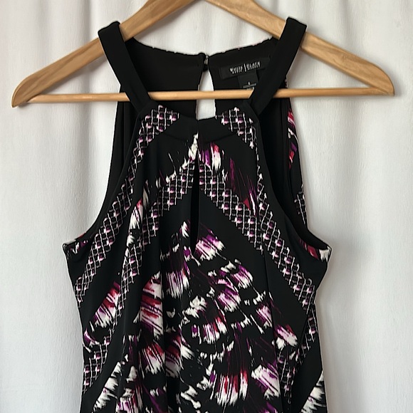 White House Black Market Black/Purple Patterned Halter Top Shirt **Size S**💜💜 - Picture 3 of 6
